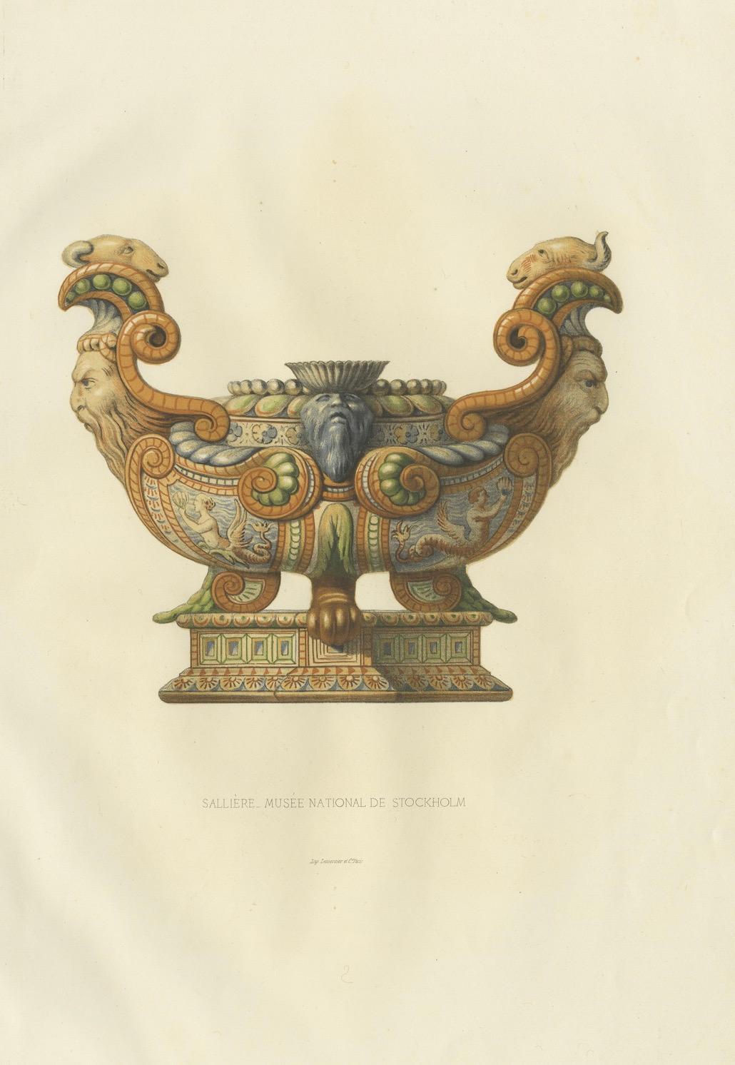 XIXe siècle Impression décorative ancienne d'un Salire du musée national, Stockholm, '1869' en vente