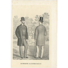 Antiker antiker dekorativer Druck von Herrenmode, um 1890