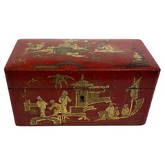Antique Decorative Red Lacquered Chinese Box with Lifting Top