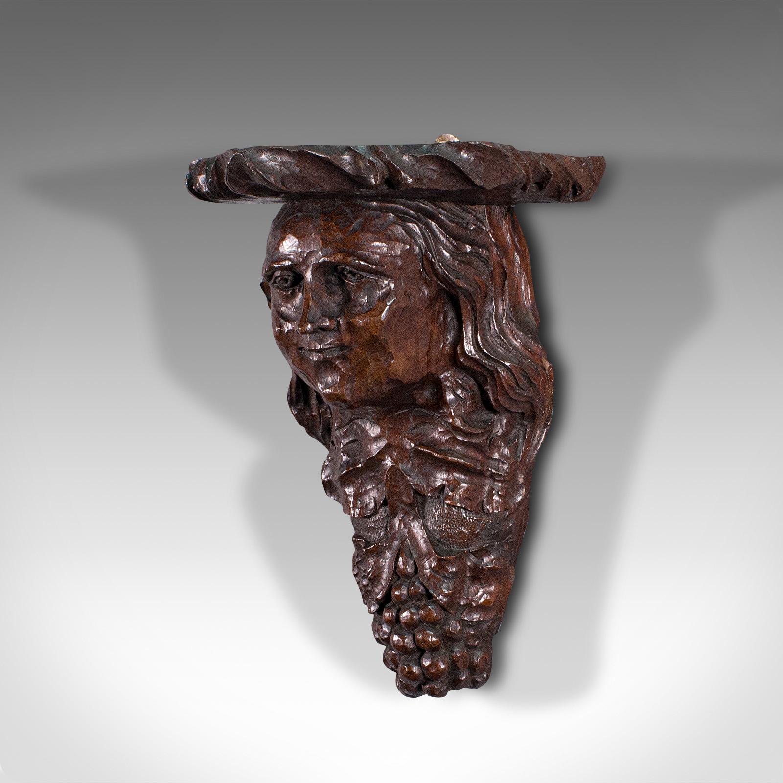 Antique Decorative Sconce, American, Carved Oak, Figure, Candle Bracket, C.1800 In Good Condition In Hele, Devon, GB