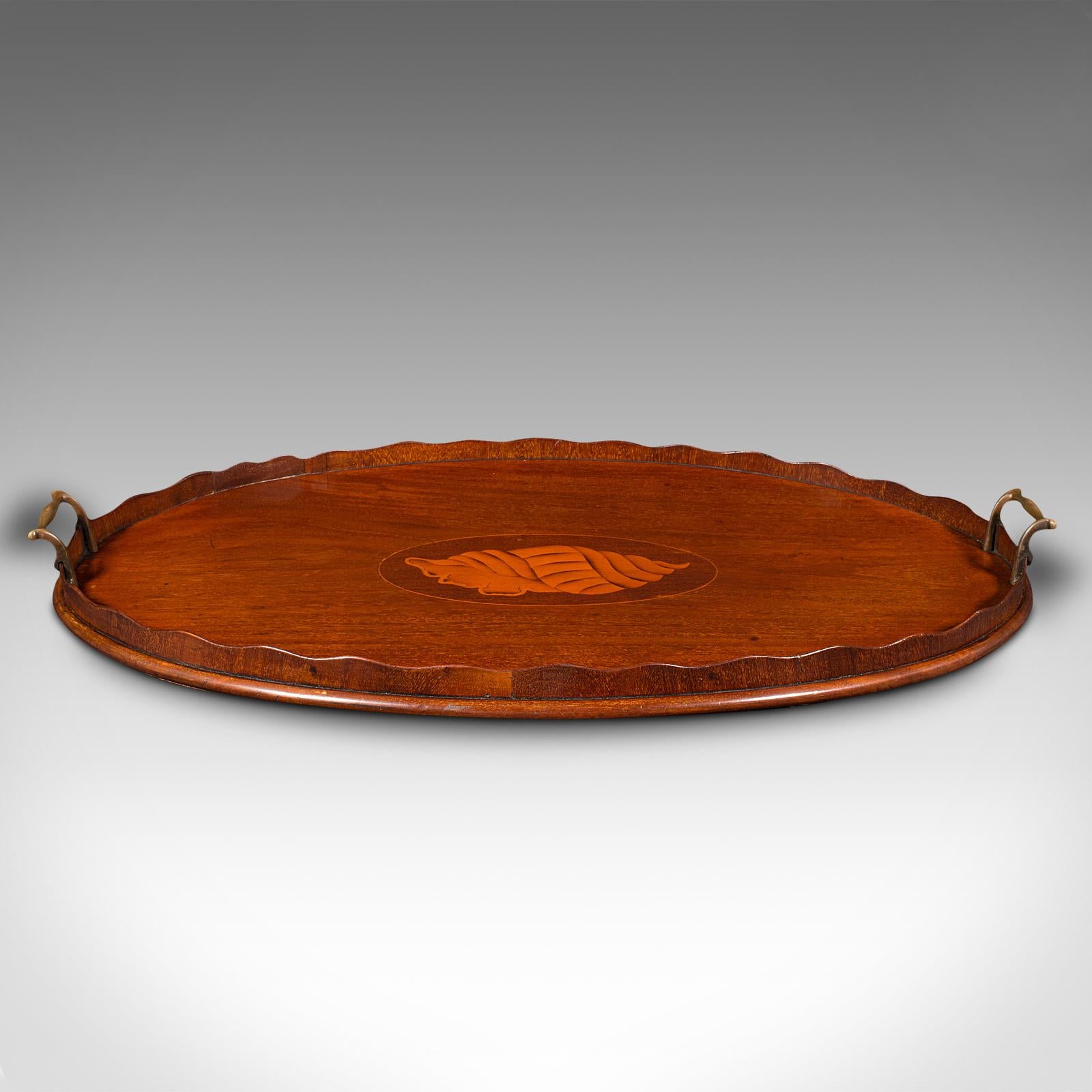 Dies ist ein antikes dekoratives Serviertablett. Ein englisches Tablett aus Mahagoni und Buchsbaum für den Nachmittagstee, aus der Regency-Zeit, um 1830.

Hervorragende spätgeorgianische Handwerkskunst, mit wunderbaren Farben und