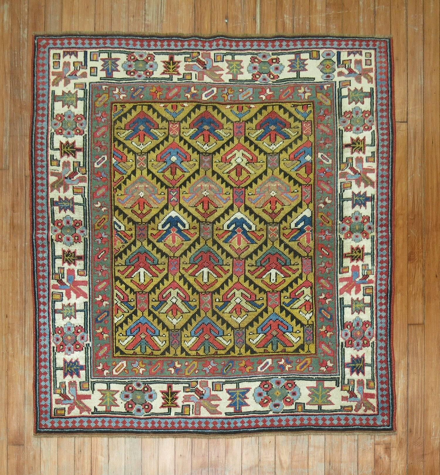 Russian Antique Decorative Shirvan Square Rug