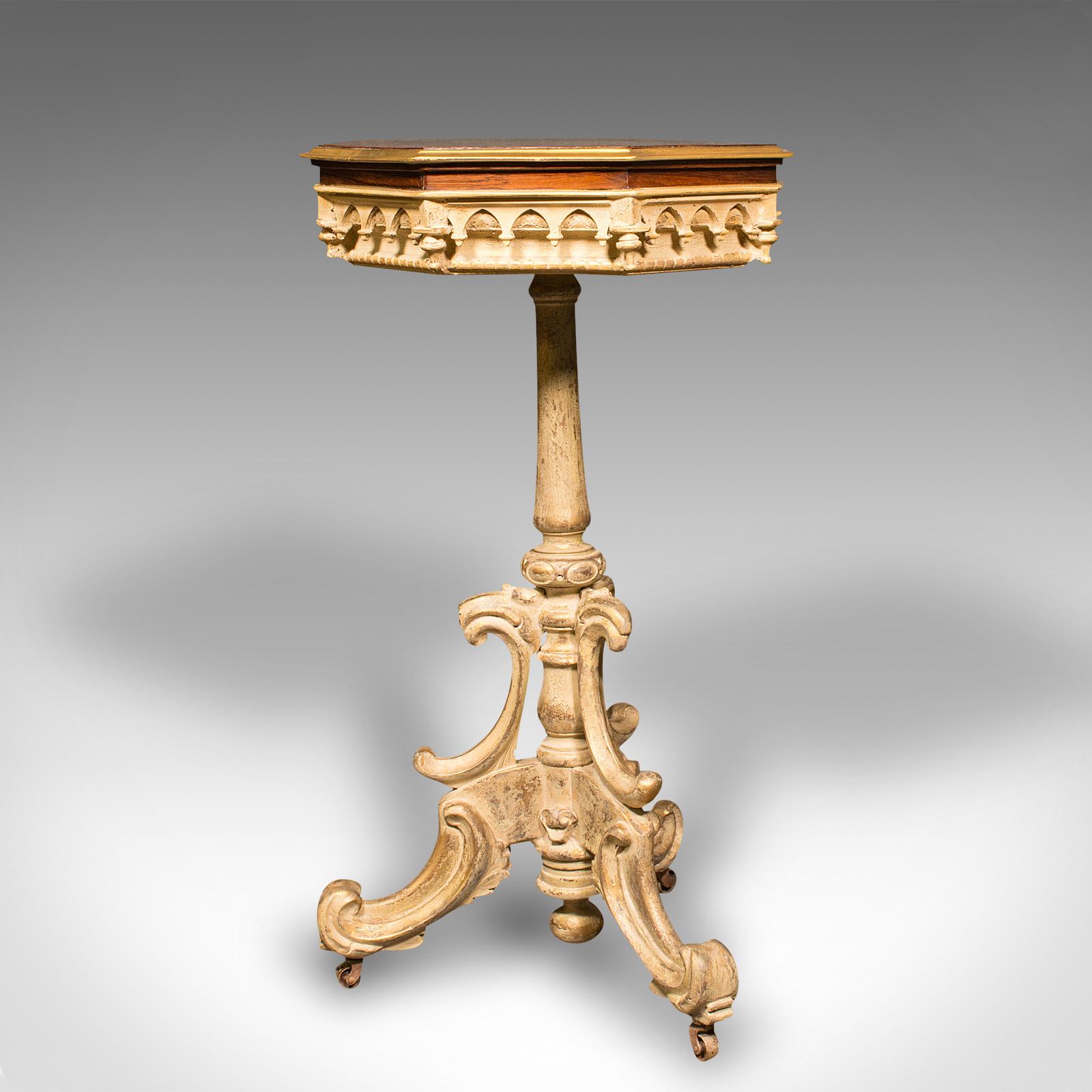 This is an antique decorative side table. A Continental, flip top wine or lamp stand in Regency revival taste, dating to the Victorian period and later, circa 1900.

Classical European elegance, with flourishes throughout
Displays a desirable aged