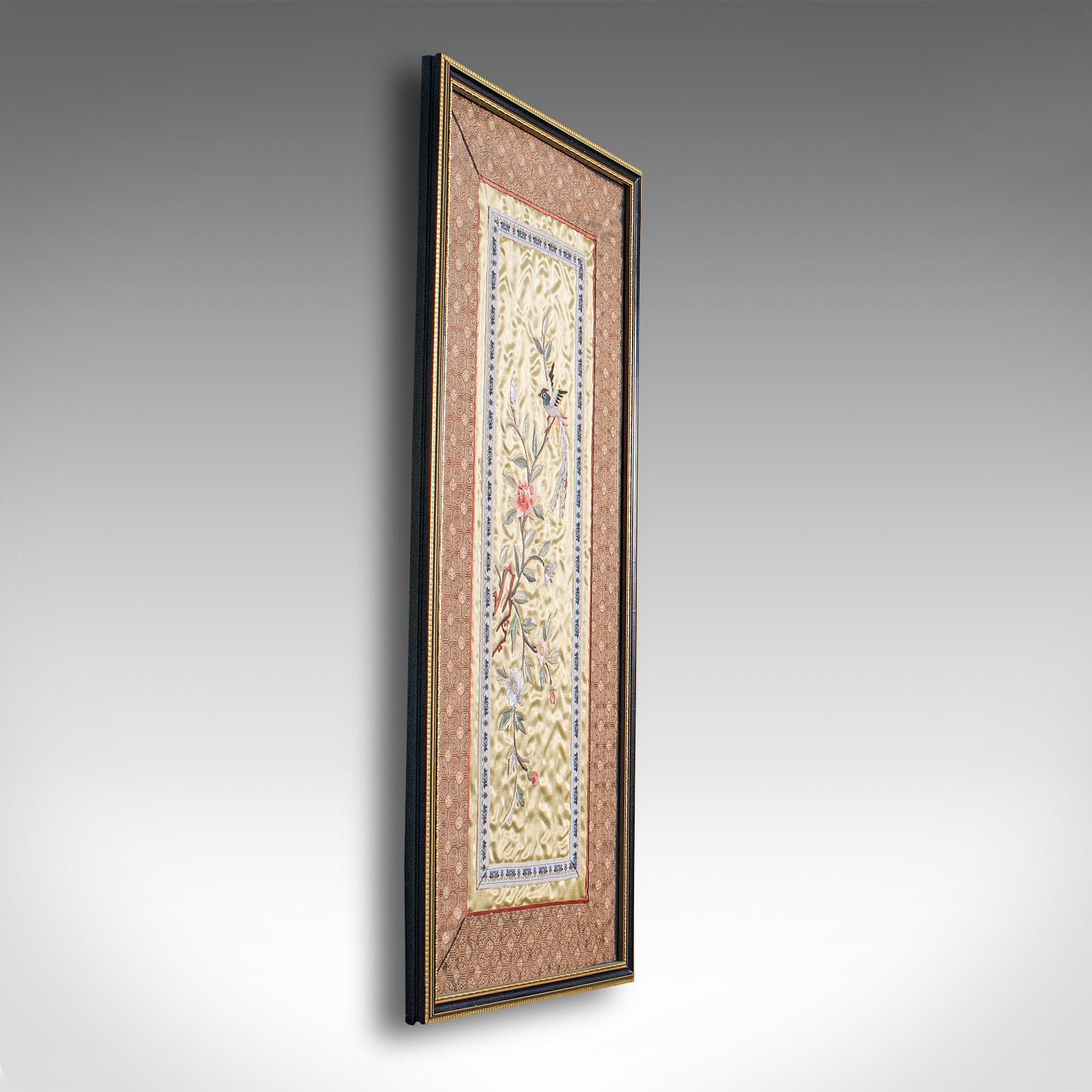 19th Century Antique Decorative Silk Panel, Chinese, Framed Needlepoint Tapestry, Circa 1900