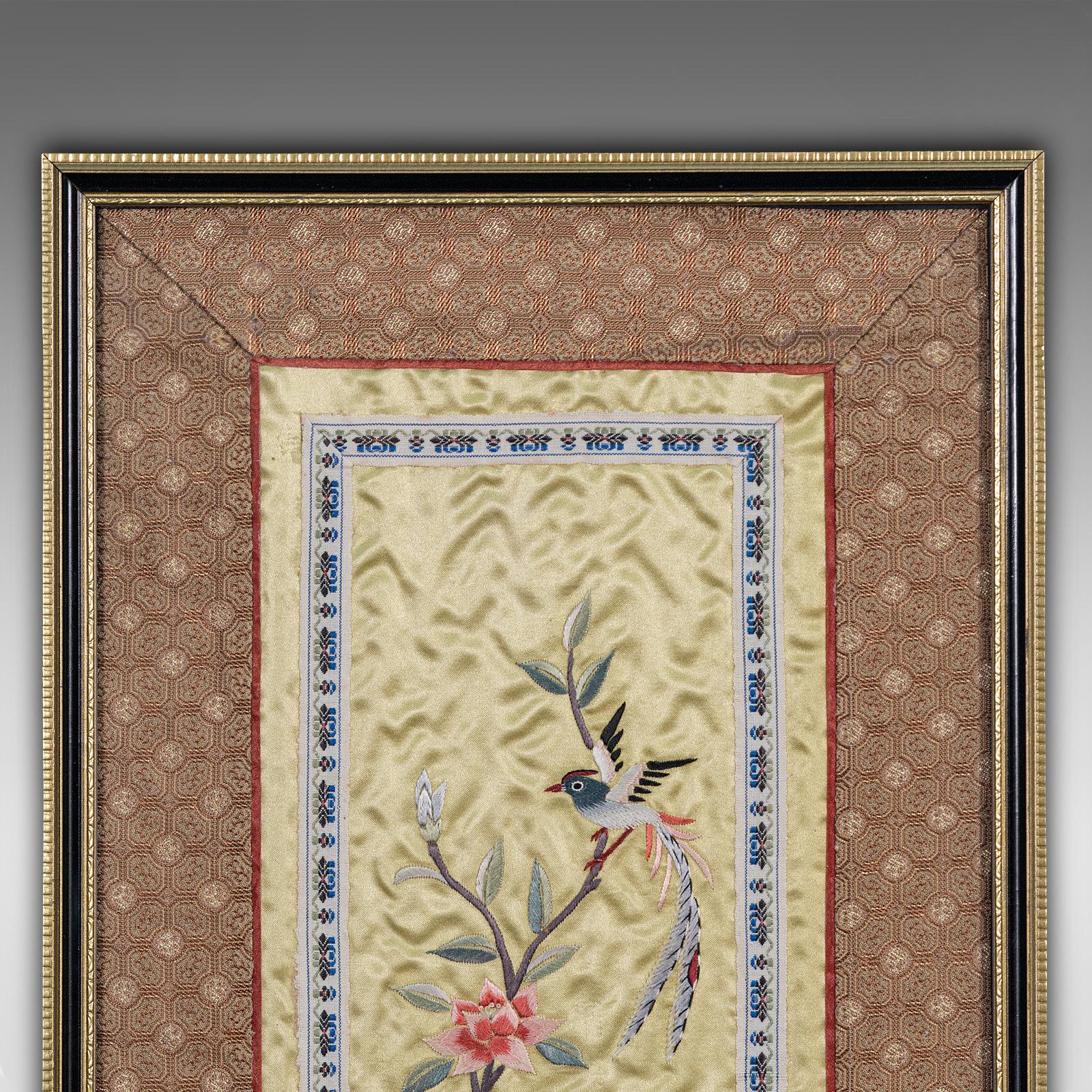 Antique Decorative Silk Panel, Chinese, Framed Needlepoint Tapestry, Circa 1900 1