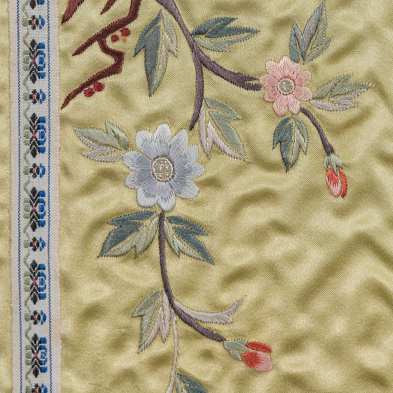Antique Decorative Silk Panel, Chinese, Framed Needlepoint Tapestry, Circa 1900 5