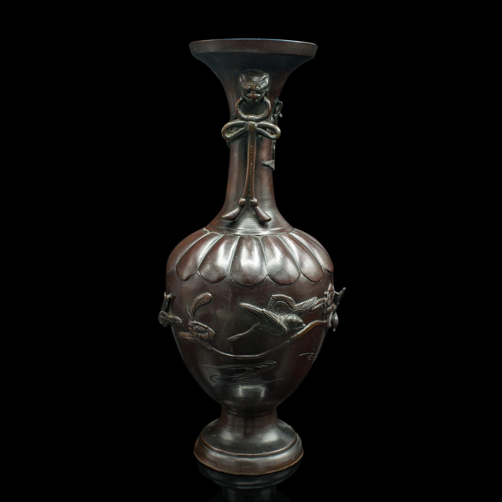 19th Century Antique Decorative Stem Vase, Japanese, Bronze, Meiji Urn, Victorian, Circa 1880 For Sale