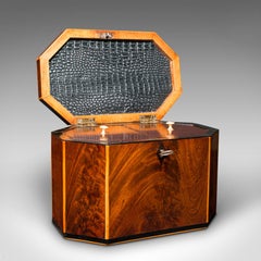 Antique Decorative Tea Caddy, English, Keepsake Box, Figurative, Lion, Regency