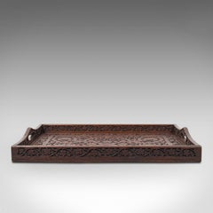 Antique Decorative Tea Tray, Indian, Mahogany, Butler, Serving, Victorian, 1900