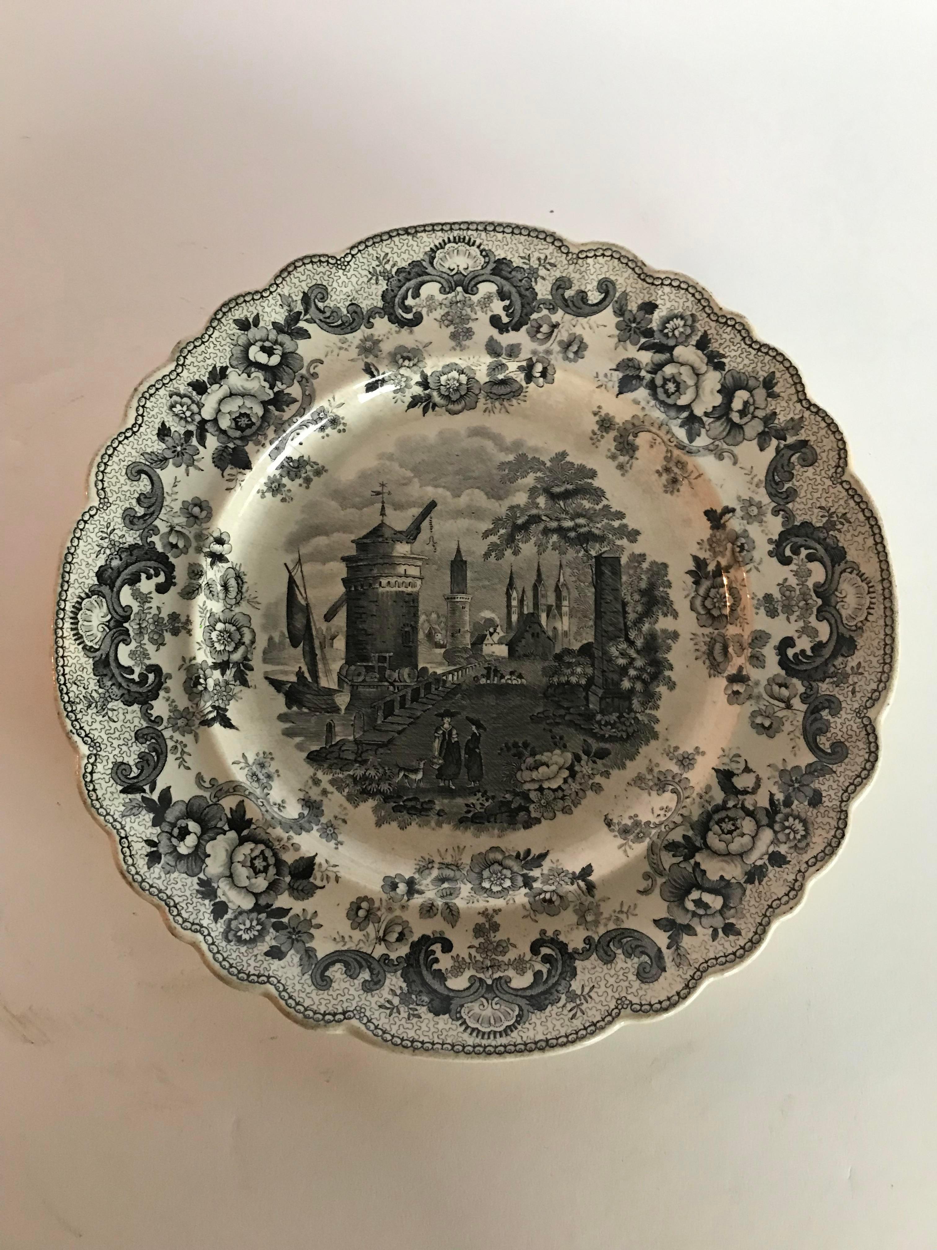 British Antique Decorative Transferware Plate For Sale