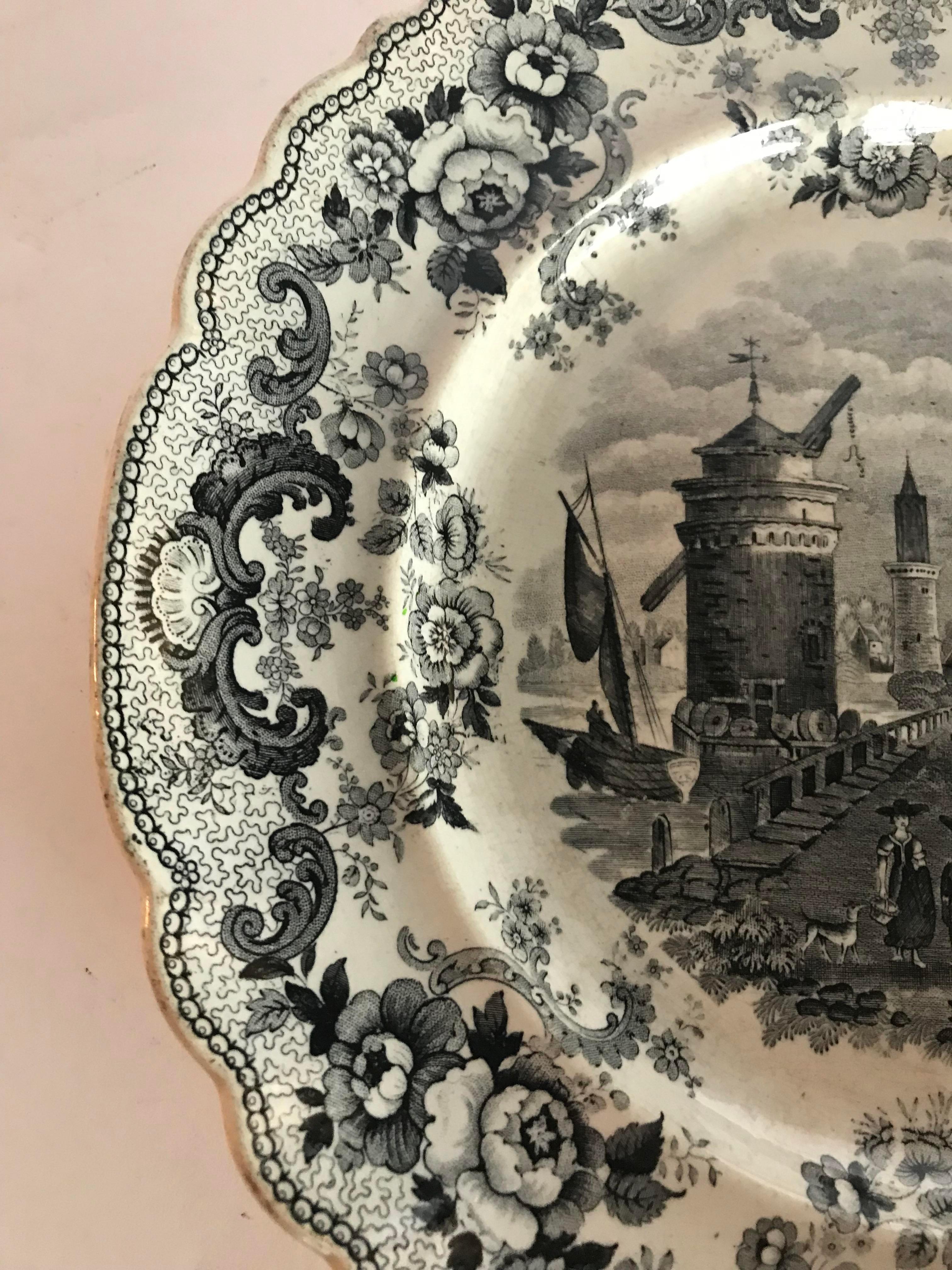 Antique Decorative Transferware Plate In Good Condition For Sale In Charlottesville, VA
