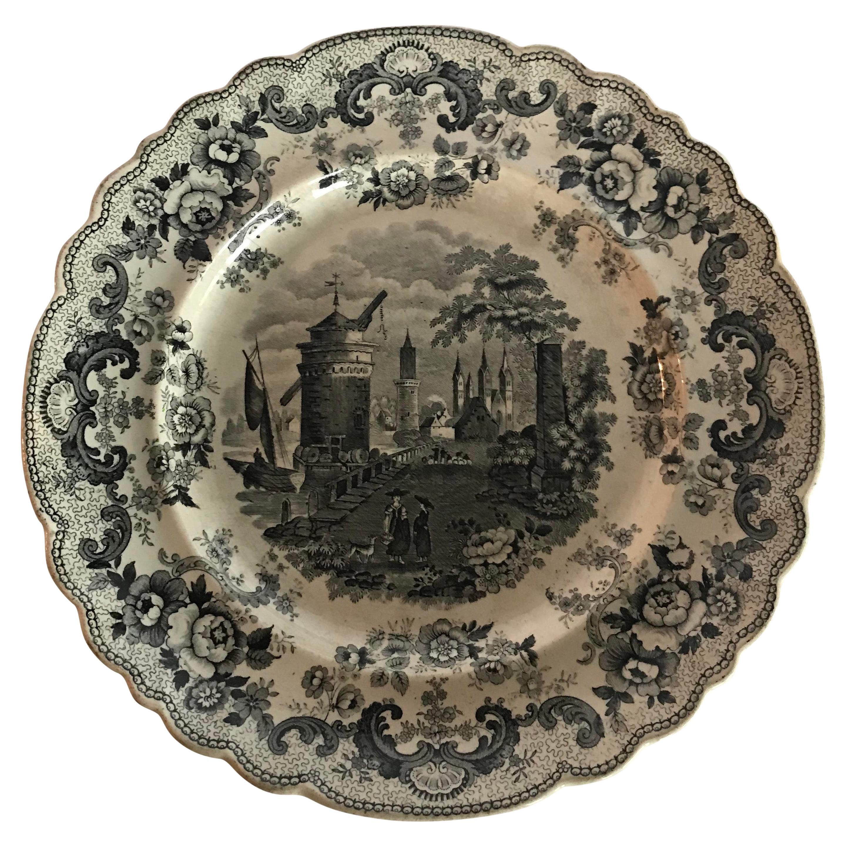 Antique Decorative Transferware Plate For Sale