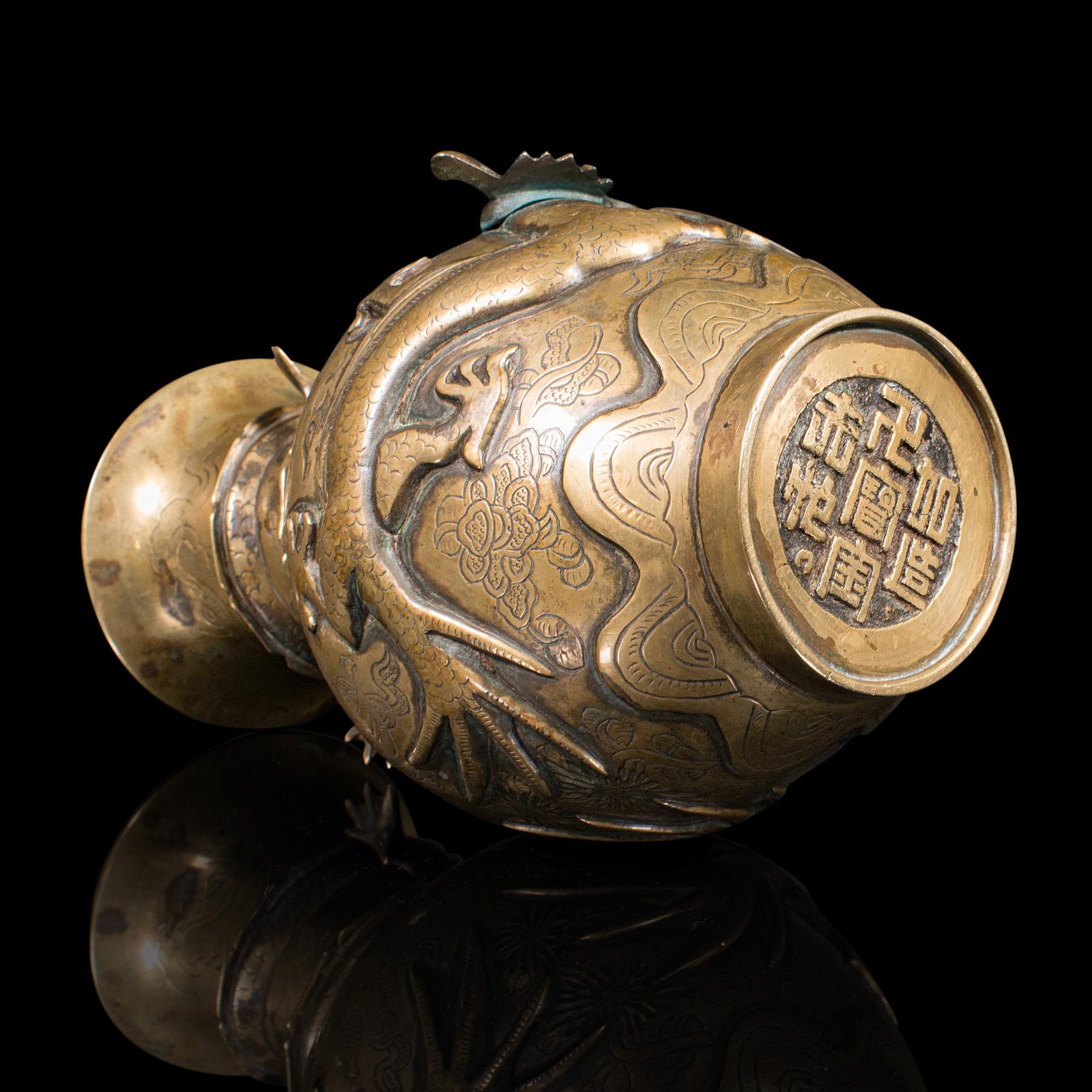 Antique Decorative Vase, Chinese, Brass, Flower Urn, Dragon Motif, Victorian For Sale 6