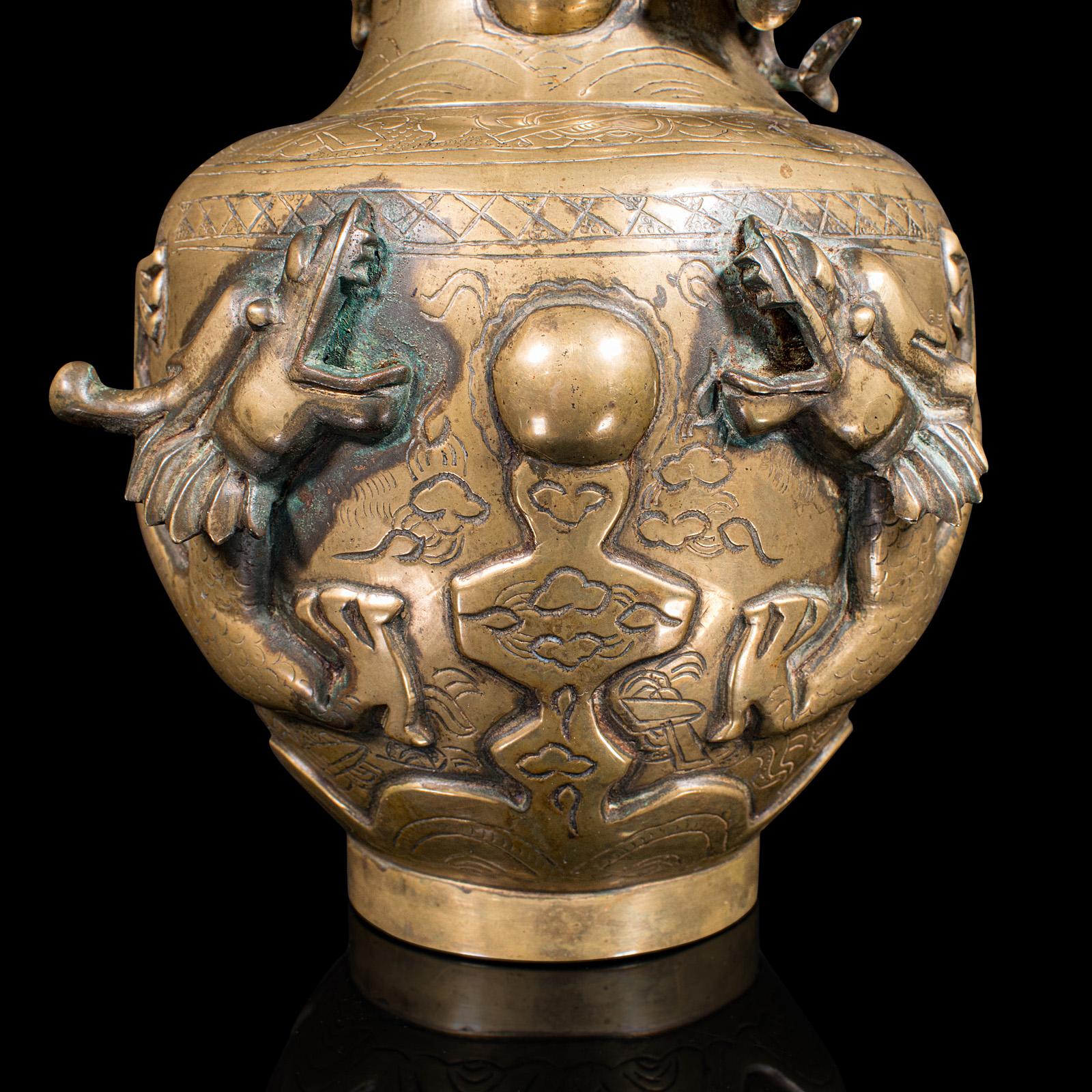 Antique Decorative Vase, Chinese, Brass, Flower Urn, Dragon Motif, Victorian For Sale 3