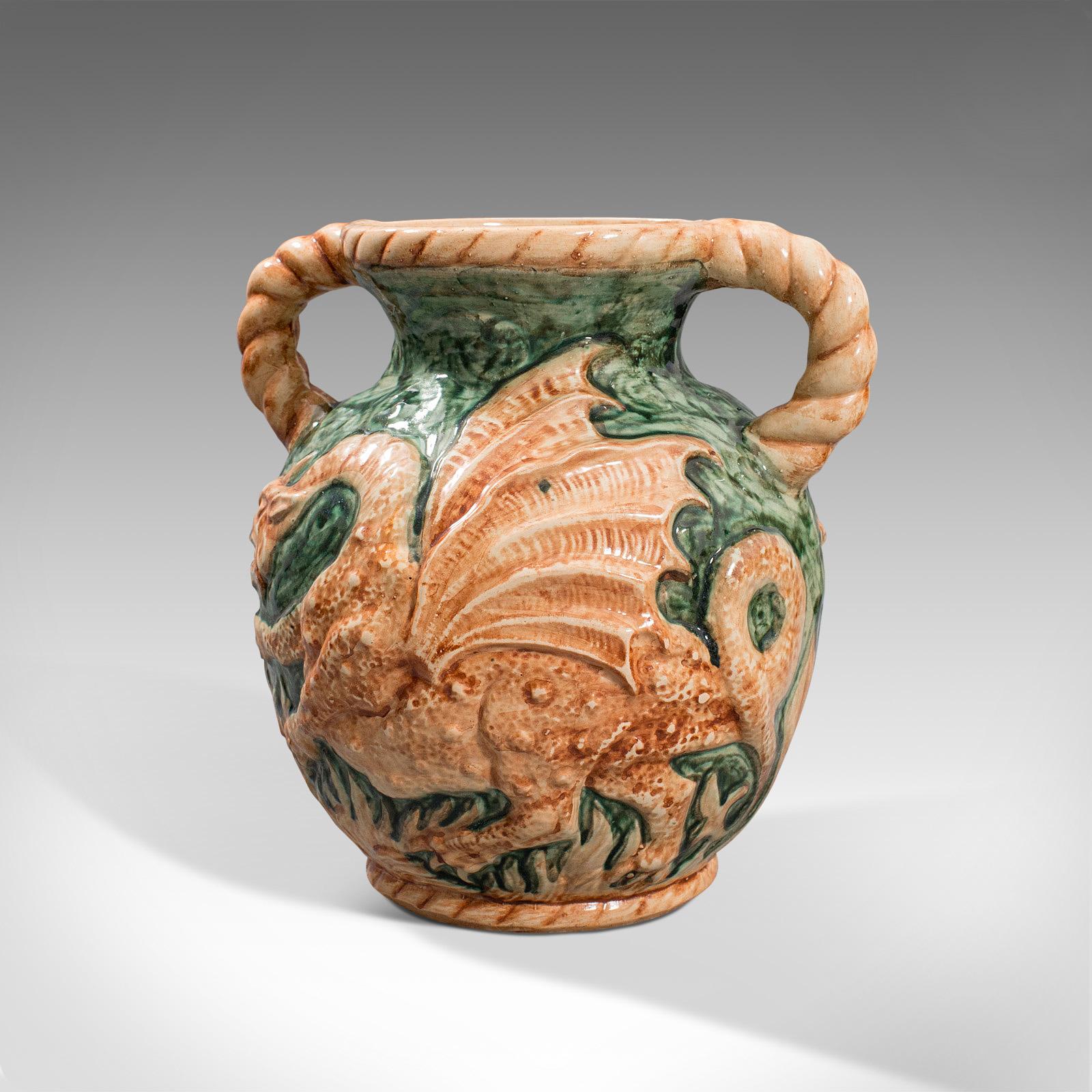 British Antique Decorative Vase, Continental, Ceramic, Baluster Urn, Dragon, Victorian For Sale