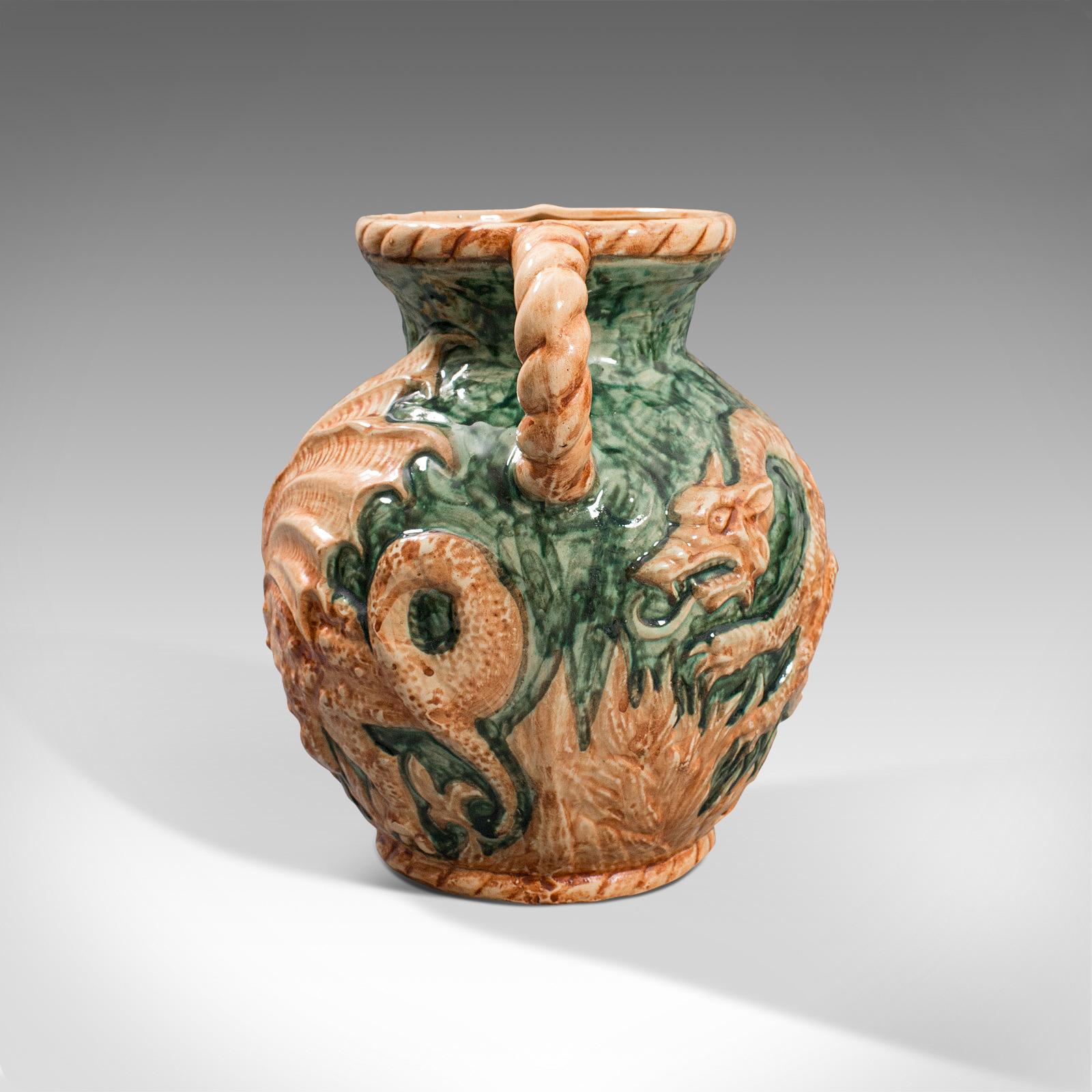Antique Decorative Vase, Continental, Ceramic, Baluster Urn, Dragon, Victorian In Good Condition For Sale In Hele, Devon, GB