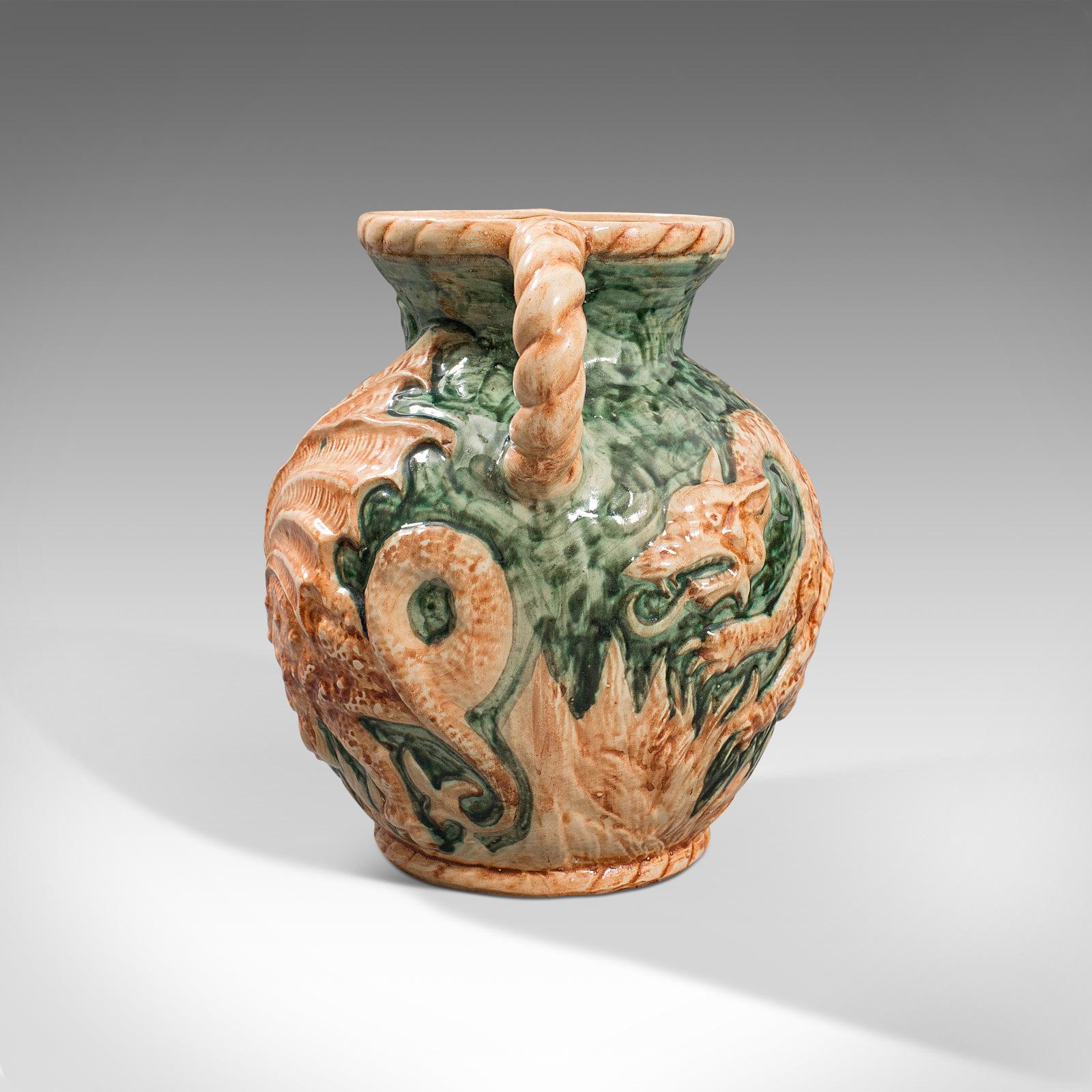 19th Century Antique Decorative Vase, Continental, Ceramic, Baluster Urn, Dragon, Victorian For Sale