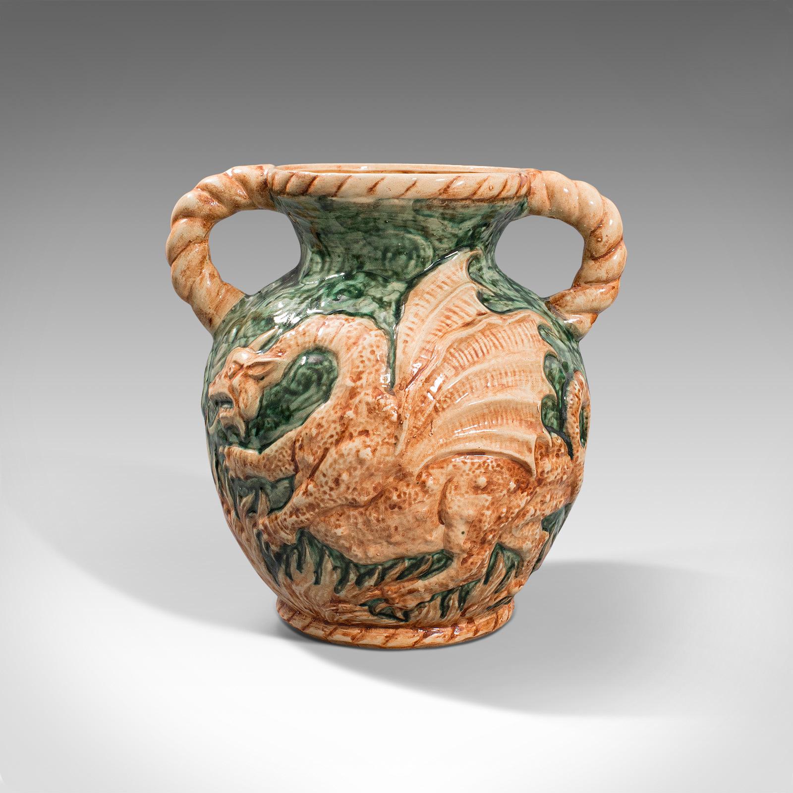 Antique Decorative Vase, Continental, Ceramic, Baluster Urn, Dragon, Victorian For Sale 1