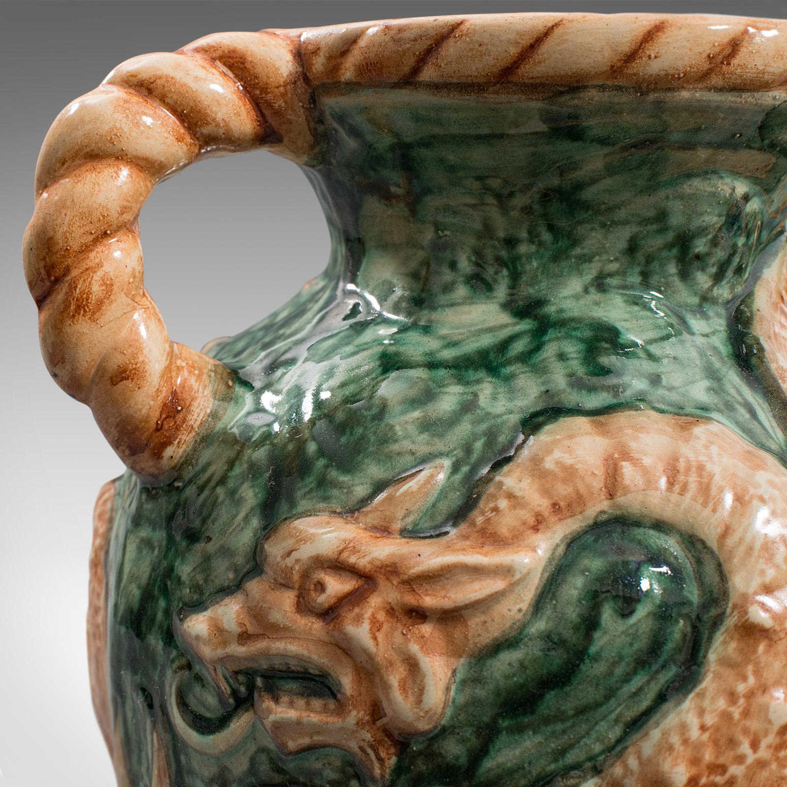 Antique Decorative Vase, Continental, Ceramic, Baluster Urn, Dragon, Victorian For Sale 4