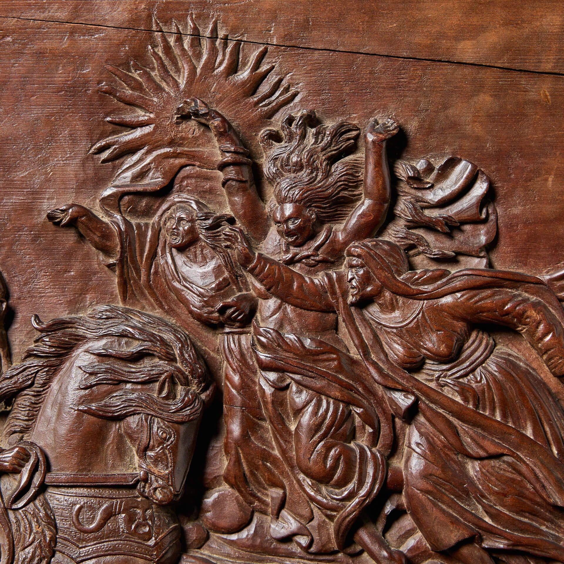 Medieval Antique Decorative Wall Panel Carved with Mythical Scene For Sale