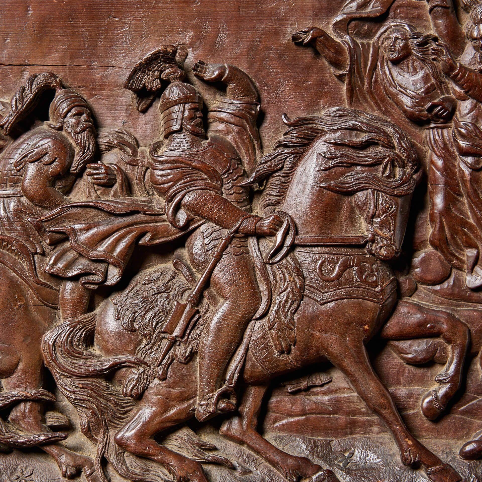 German Antique Decorative Wall Panel Carved with Mythical Scene For Sale