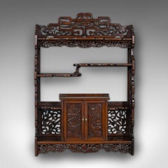 Antique Decorative Whatnot, Chinese, Hanging Wall Shelf, Victorian, Circa 1900