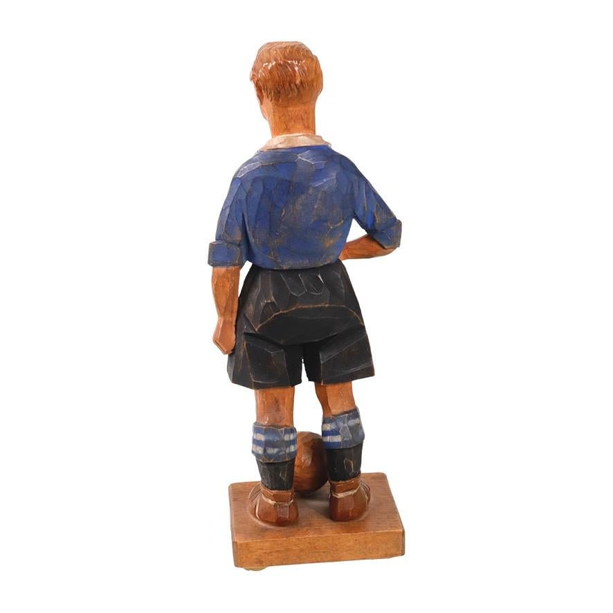 Swedish Antique Decorative Wooden Figurine Footballer Carl Olof Trygg Carving Sculpture For Sale