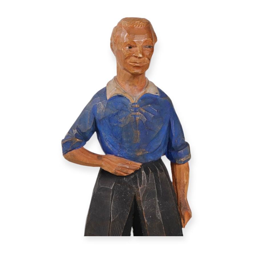 Carved Antique Decorative Wooden Figurine Footballer Carl Olof Trygg Carving Sculpture For Sale