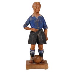 Antique Decorative Wooden Figurine Footballer Carl Olof Trygg Carving Sculpture