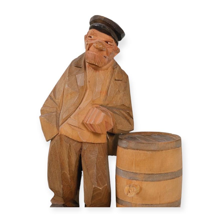 Talla Antigua Escultura Decorativa Figurilla de Madera de Anciano Carl Olof Trygg Art Decó en venta