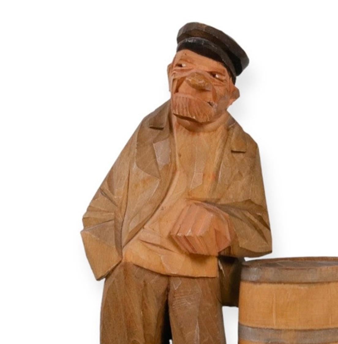 Talla Antigua Escultura Decorativa Figurilla de Madera de Anciano Carl Olof Trygg mediados del siglo XX en venta