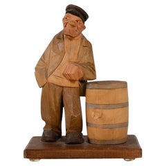 Antique Decorative Wooden Figurine of Old Man Carl Olof Trygg Carving Sculpture 