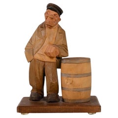 Antique Carving Sculpture Decorative Wooden Figurine of Old Man Carl Olof Trygg