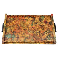 Antique decoupage serving tray C1920