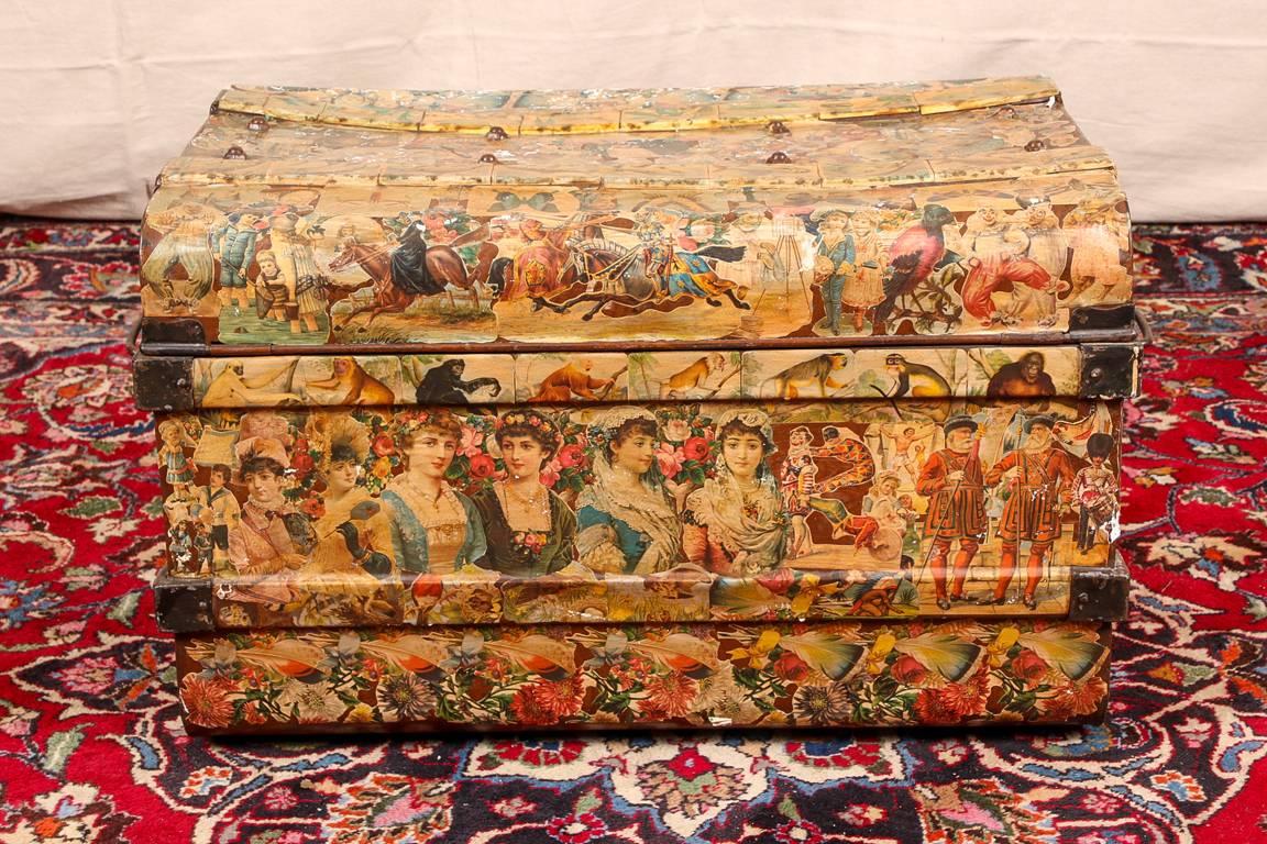 Antike Decoupage-Truhe mit viktorianischem Motiv 5