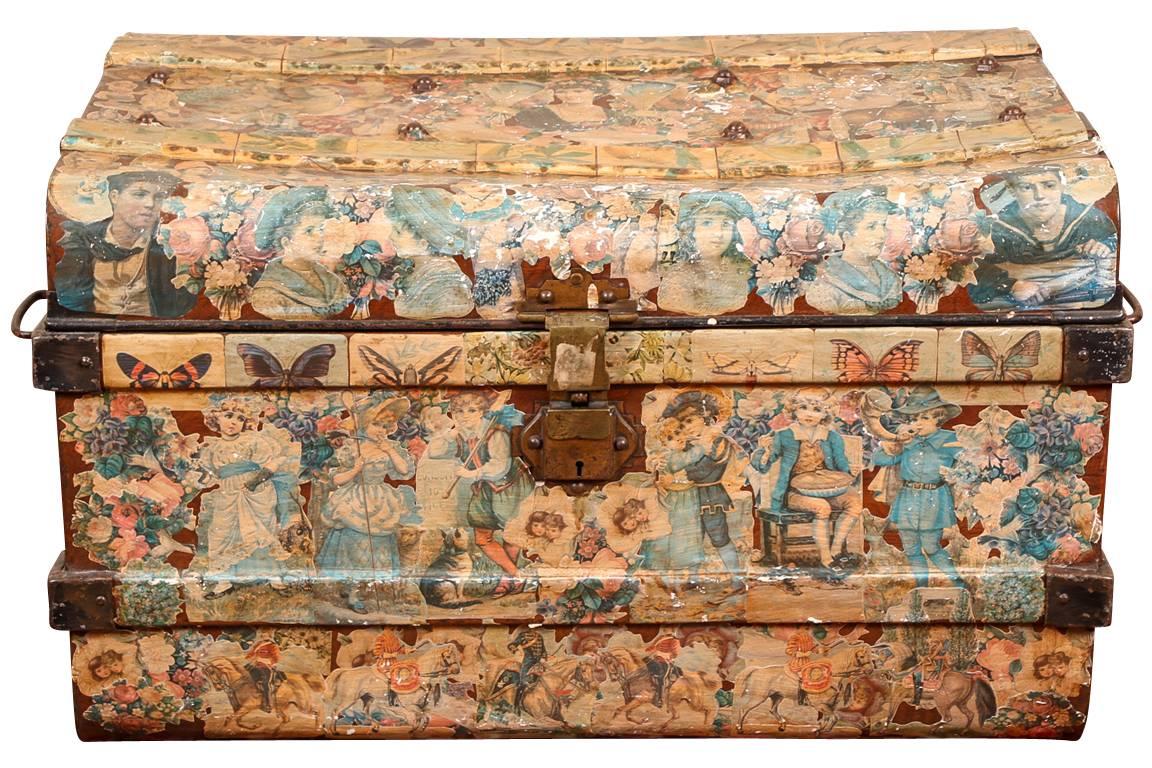 Antike Decoupage-Truhe mit viktorianischem Motiv (Spätviktorianisch)