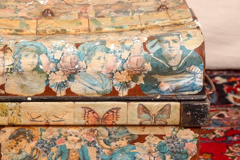 Antique Decoupage Trunk with Victorian Motif at 1stDibs