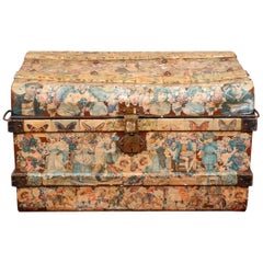 Antike Decoupage-Truhe mit viktorianischem Motiv