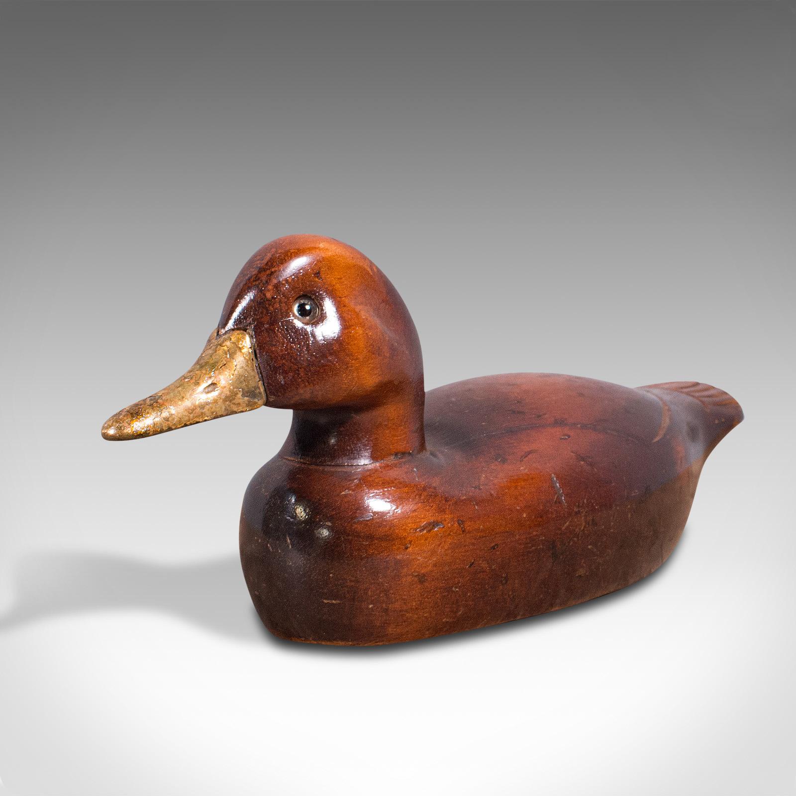 British Antique Decoy Duck, English, Carved Mallard Figure, Gilt, Edwardian, Circa 1910