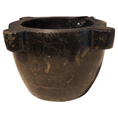 Used Deep Black Marble Mortar from France, 19th Century
