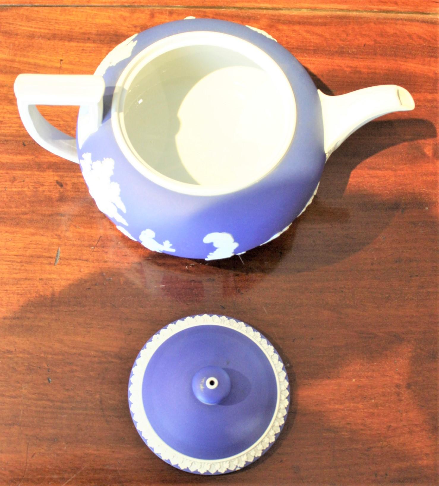 19th Century Antique Deep Blue Wedgwood Jasperware Ten Piece Tea Set with Neoclassical Motif For Sale
