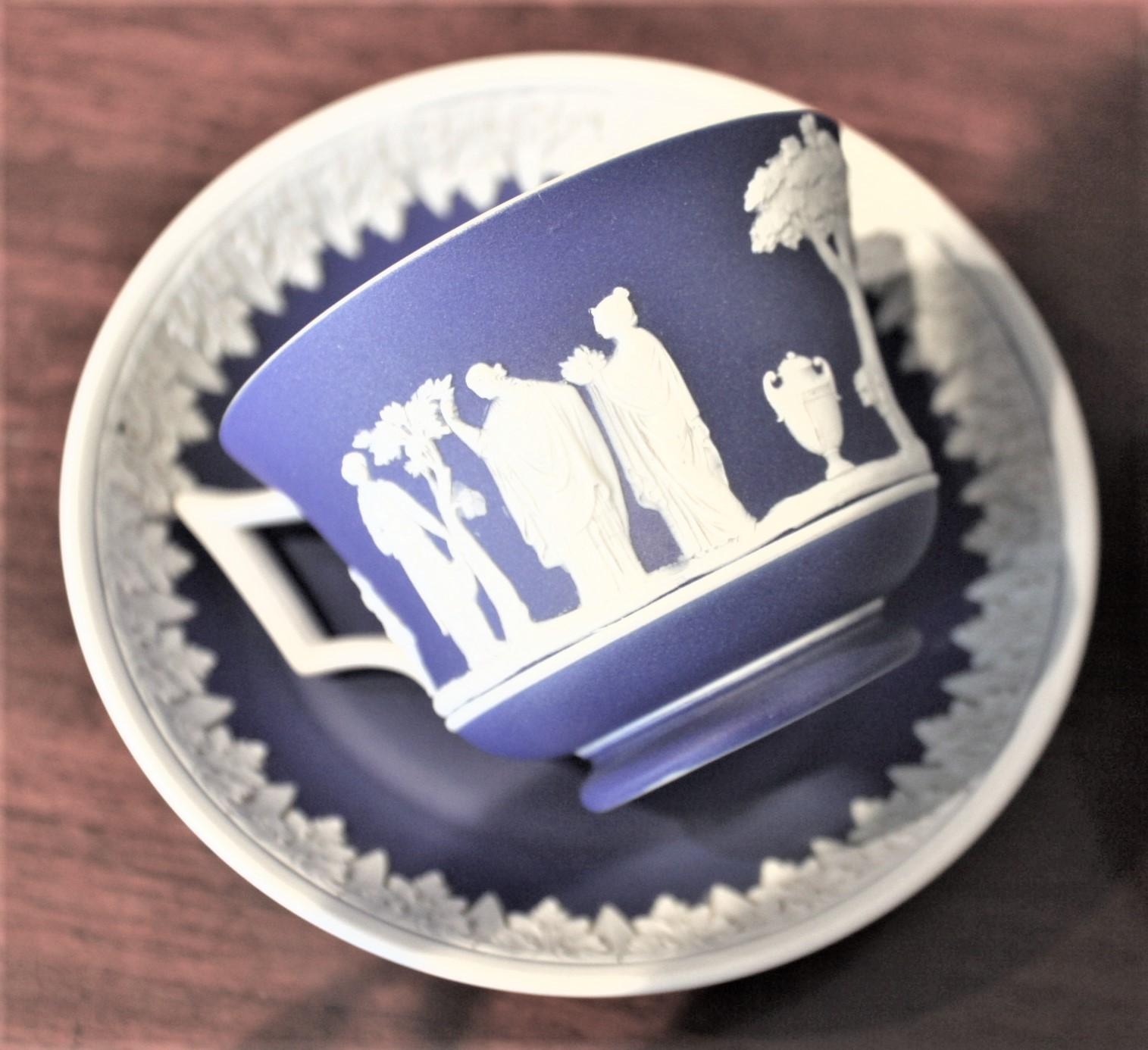 Antique Deep Blue Wedgwood Jasperware Ten Piece Tea Set with Neoclassical Motif For Sale 1