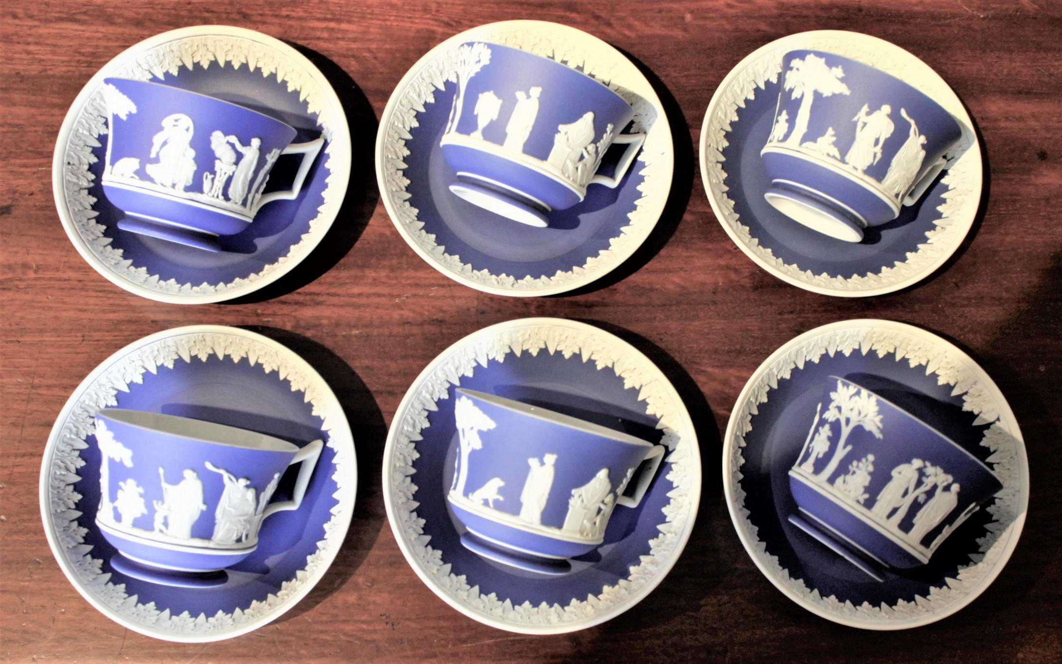Antique Deep Blue Wedgwood Jasperware Ten Piece Tea Set with Neoclassical Motif For Sale 2