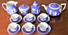 Antique Deep Blue Wedgwood Jasperware Ten Piece Tea Set with Neoclassical Motif