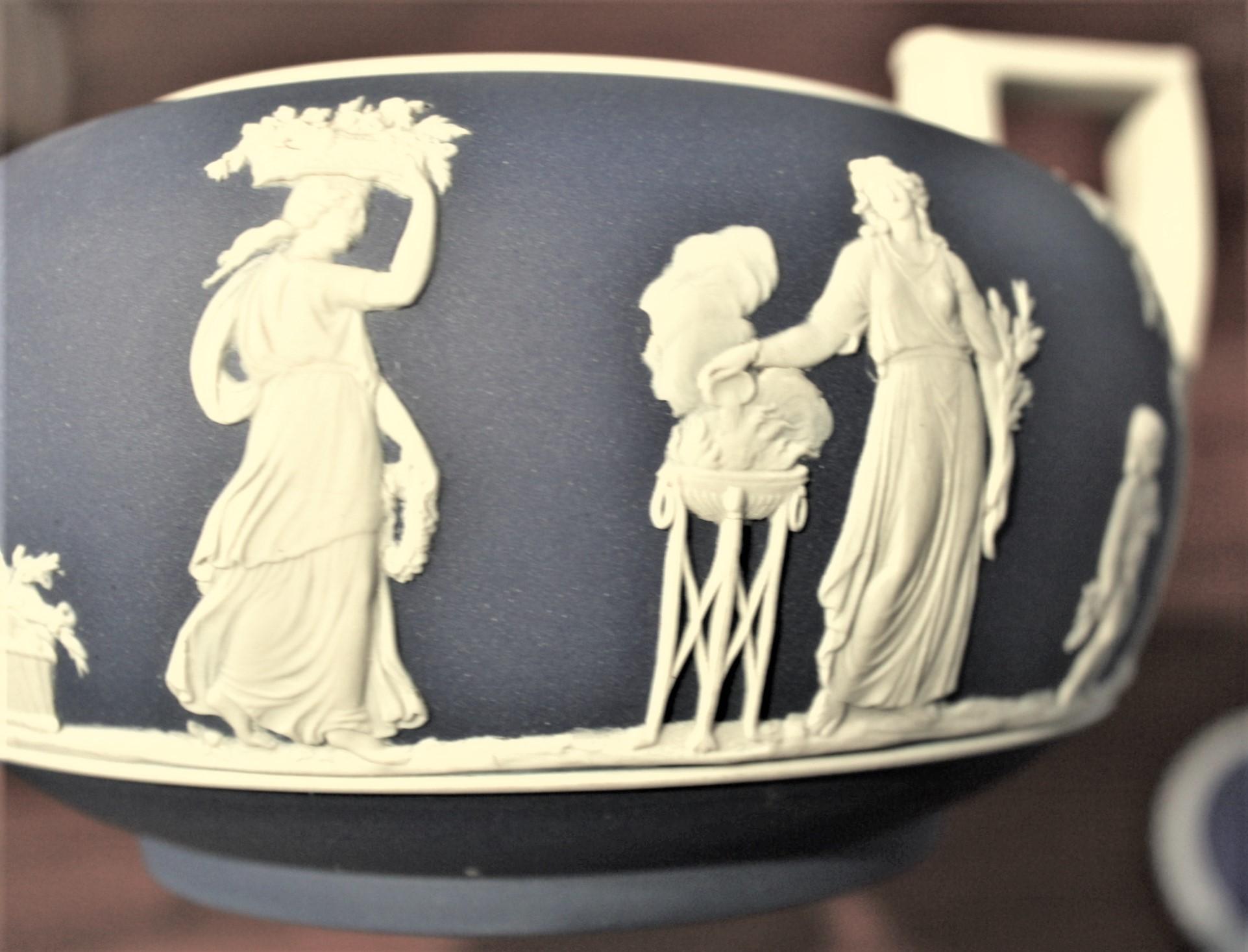 English Antique Deep Blue Wedgwood Jasperware Ten Piece Tea Set with Neoclassical Motif For Sale