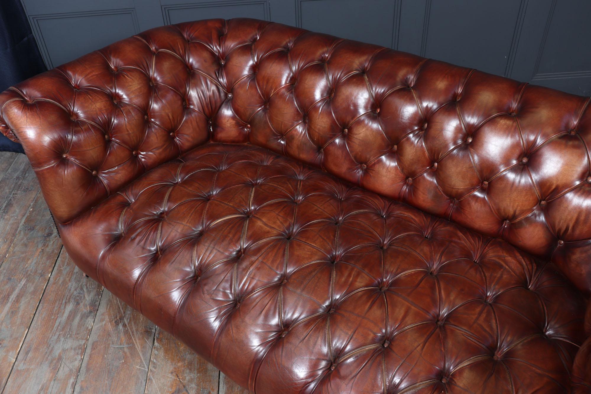 Antique Deep Buttoned Chesterfield Sofa in Hand-Dyed Leather c1900 For Sale 11