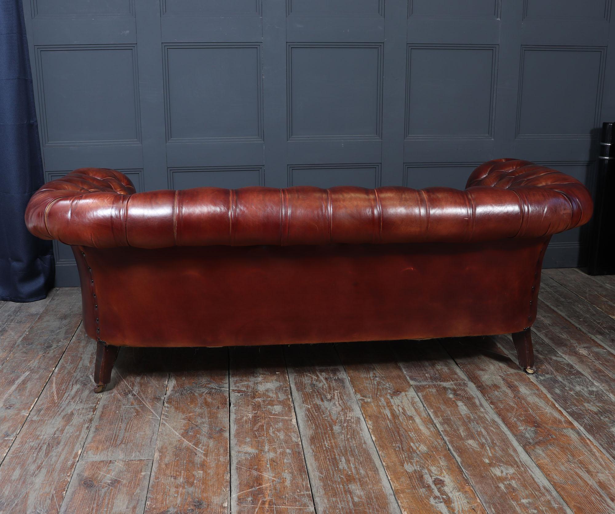 Antique Deep Buttoned Chesterfield Sofa in Hand-Dyed Leather c1900 For Sale 12