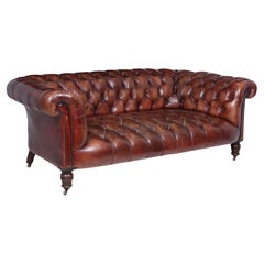 Antique Deep Buttoned Chesterfield Sofa in Hand-Dyed Leather c1900