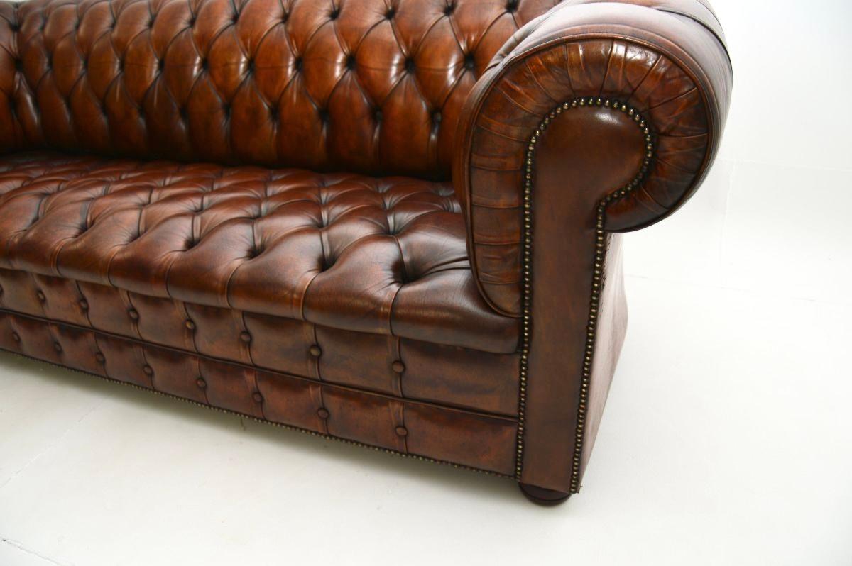 Antique Deep Buttoned Leather Chesterfield Sofa For Sale 4
