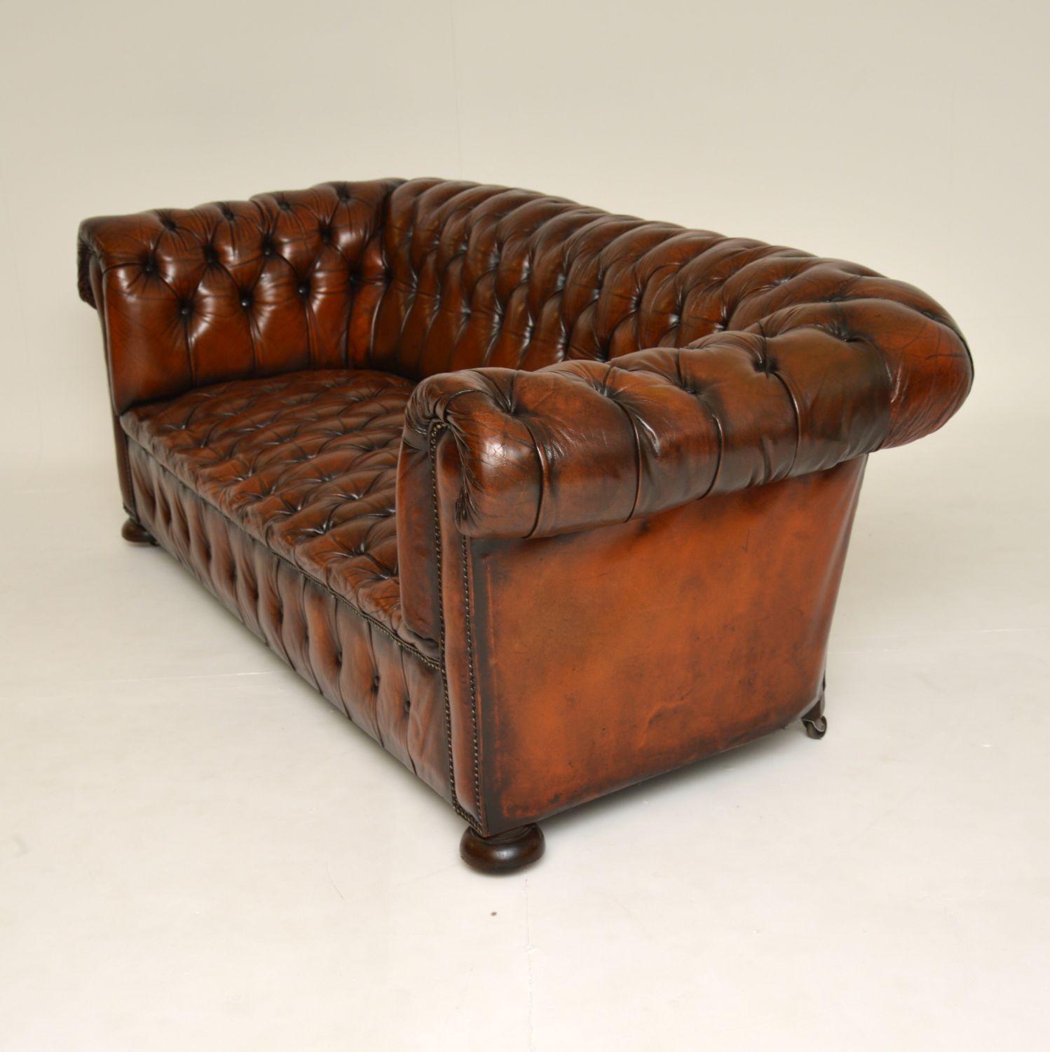 English Antique Deep Buttoned Leather Chesterfield Sofa
